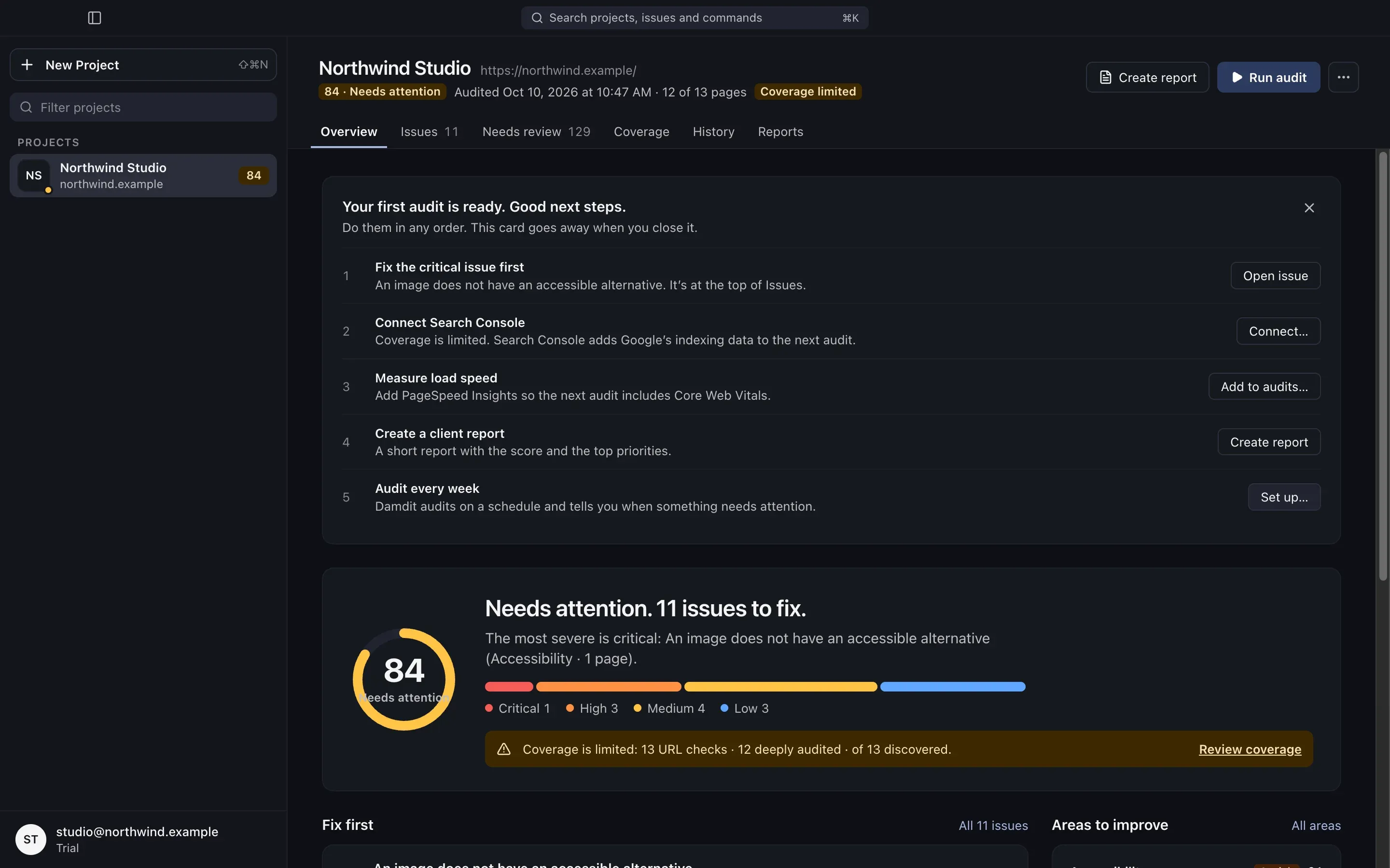 The Overview in dark mode.